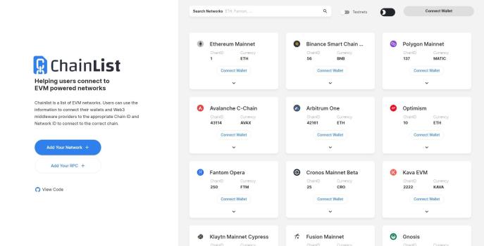 Chainlist.org – обзор и отзыв о сервисе для быстрого подключения сетей в Metamask
