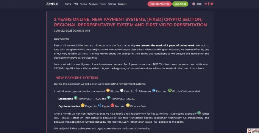 Zetbull.com — 2 года онлайн, новые платежки, программа представителей, видео-презентация!